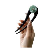 Grampo De Cabelo De Madeira Em Forma De Folha De Lótus Jade Vintage Elegante Acessórios De Cabelo
