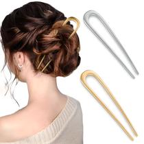 Grampo de Cabelo em Formato U Metal Dourado ou Prata Vintage Estilo Coreano Chinês Grampo de Cabelo em Formato U Metal Dourado ou Prata Vintage Estilo Coreano Chinês