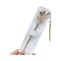 Grampo De Cabelo Floral Artesanal Com Franjas Para Mulheres, Acessórios De Cabelo Em Metal, Bastão