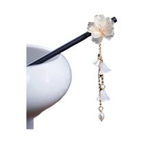 Grampo De Cabelo Magnólia De Vidro Transparente Com Borla De Madeira, Pau De Cabelo Simples Para