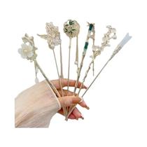 Grampos De Cabelo Chineses Retrô Elegantes, Conjunto De 6 Peças De Borlas, Flores De Metal, Jade,