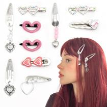Grampos de cabelo YAEISM Heart Silver Y2K Gothic Barrettes x10 Grampos de cabelo YAEISM Heart Silver Y2K Gothic Barrettes x10