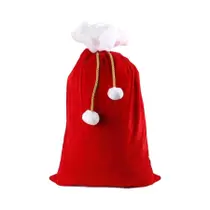 Grande Bolsa De Natal Em Veludo Vermelho Com Pompons Brancos, Saco De Armazenamento De Presentes,
