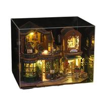 Grande Casa De Bonecas De Madeira DIY Com Móveis Miniatura, Livraria Crepuscular, Modelo Artesanal