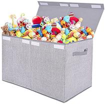 Grande organizador de armazenamento de baú de toy box com tampa, caixas de brinquedos dobráveis com alças resistentes para meninos e meninas, berçário, playroom 25"x13" x16" (Cinza Claro) - Pantryily