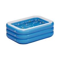 Grande Piscina Inflável Azul E Branca Para Família, Design Quadrado Com Fundo Único Elevado De Três Grande Piscina Inflável Azul E Branca Para Família, Design Quadrado Com Fundo Único Elevado De Três