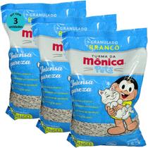 Granulado Sanitário Branco Diatomita Turma da Mônica Pets 1,8kg Para Gatos Kit 3 un