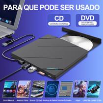 Gravador de DVD Externo 8-em-1, USB 3.0, Tipo-C, Portas Micro SD e T-Flash