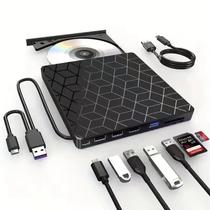 Gravador De DVD Externo Portátil USB3.0 Tipo C 7 Em 1, Unidade Óptica CD DVD Para Laptop Notebook