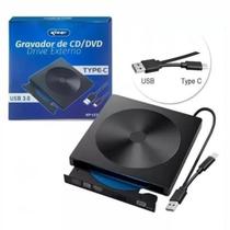 Gravador DVD Externo Portátil Slim USB 3.0 Tipo-C PC Notebook