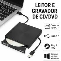 Gravador Externo USB Para CD DVD Notebook Compacto Fácil Uso Diário Presente Natal