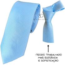 Gravata Azul Serenity Tecido Trabalhado Quadradinho para Padrinhos e Casamento