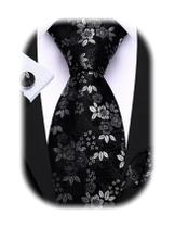 Gravata Barry.Wang Floral Silk 150 cm, conjunto de gravatas com abotoaduras Gravata Barry.Wang Floral Silk 150 cm, conjunto de gravatas com abotoaduras