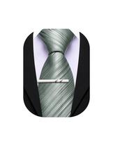 Gravata Barry.Wang Sage Green Silk 152x8,5cm com clipe