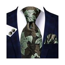 Gravata De Casamento De Seda Masculina Designer Jacquard Folhas De Bordo Handky Abotoadura Presente