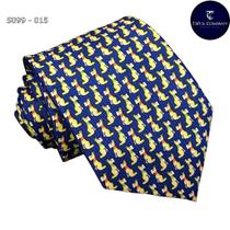 Gravata de Seda Foulard Azul e Marsala com Estampa de Dog Tradicional Larga
