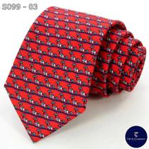 Gravata de Seda Foulard Vermelha Elefante Tradicional Larga - Acessório Masculino Elegante