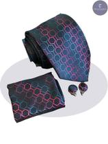 Gravata de Seda Jacquard Preta com Lenço e Abotoaduras - Conjunto Elegante Gravata de Seda Jacquard Preta com Lenço e Abotoaduras - Conjunto Elegante