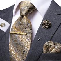 Gravata de Seda Paisley Marrom e Amarela para Homens - Presente Formal de Luxo para Casamento