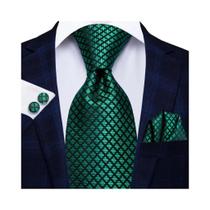 Gravata De Seda Verde Escura Para Homens Elegante Hi-tie Noivo Gravata De Casamento Bolso Quadrado