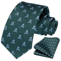 Gravata e bolso quadrada HISDERN Green Halloween Skull masculina
