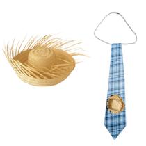 Gravata e Chapéu de Palha Kit Caipira Festa Junina Quadrilha