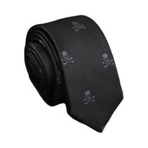 Gravata Falsa Preta Slim Com Estampa De Caveira Em Poliéster Para Homens E Mulheres, Acessório De Gravata Falsa Preta Slim Com Estampa De Caveira Em Poliéster Para Homens E Mulheres, Acessório De