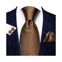 Gravata Marrom Paisley Com Abotoaduras E Lenço De Bolso Para Homens, Acessório Elegante Para
