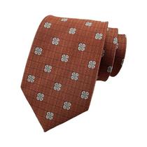 Gravata Masculina Jacquard Laranja Marrom Com Estampa Paisley E Listras De Bolinhas 8CM Para