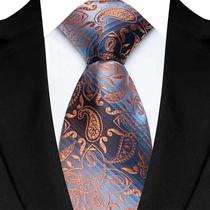 Gravata Masculina Paisley Floral Laranja e Marrom - 8cm - Jacquard para Festa