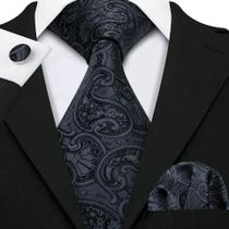 Gravata Texturizada De Luxo Preta 160cm Conjunto De Abotoaduras Masculinas Estendidas Presentes Da