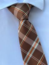 Gravata Xadrez Semi Slim Marrom e Laranja Gravata Xadrez Semi Slim Marrom e Laranja