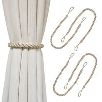 Gravatas de cortina HIASTRA Beige, 4 peças, feitas à mão, 63 cm, poliéster