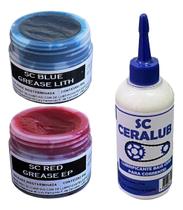 Graxa Vermelha caixa Direção + Azul Rolamentos + Cera Corrente Bike