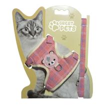 Great pets peitoral colete p/ gato medio - jeans rosa