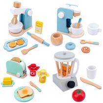 Green Up Kitchen House Toys Group, 33 peças Torradeira Set & Juicer Set & Coffee Machine Set & Blender Set, Brinquedos de Madeira