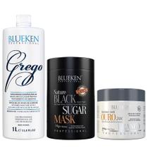 Grego Blueken 1L + Máscara Black Sugar Blueken 1Kg + Máscara Ouro Branco Blueken 500G