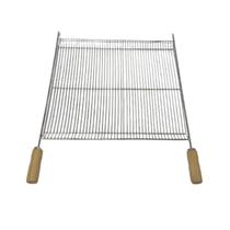Grelha Aramada 45x25cm Churrasqueira Cabo de Madeira Para Assar Peixes Carnes Frangos Linguiça