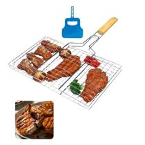 Grelha articulada p/assar carne,asinha,linguiça,peixe grande + abanador Grelha articulada p/assar carne,asinha,linguiça,peixe grande + abanador