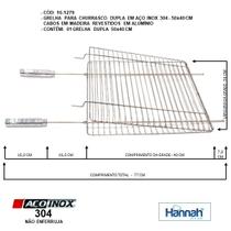 Grelha Churrasco Aço Inox Dupla 50L X 40C Cm Cabo Madeira Revestido Em Alumínio Hannah