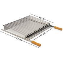 Grelha Churrasco Parrilla Argentina Aço Inox Cabo de Madeira
