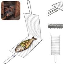 Grelha Churrasqueira Dupla Assa Tudo 81x26cm Grande De Aço Grill Multiuso Abre e Fecha