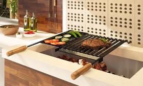 Grelha Churrasqueira esmaltada Parrilla Com Chapa Auxiliar