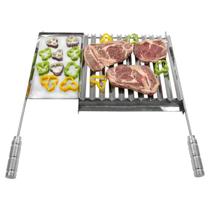 Grelha Com Chapa Auxiliar E Coletor De Gordura Em Aço Inox Para Churrasco Carnes Legumes Churrasqueira Com Canaletas Em V Grelha Com Chapa Auxiliar E Coletor De Gordura Em Aço Inox Para Churrasco Carnes Legumes Churrasqueira Com Canaletas Em V