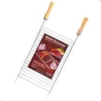 Grelha de Aluminio Gourmet para Churrasco 40X55cm Cabo de Madeira Facil Limpeza Não Enferruja