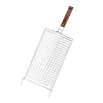 Grelha Desmontável em Aço Inox para Peixes Churrasco com Cabo de Madeira 25x43 Gourmet - aize.