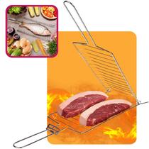 Grelha Dupla Abaulada Aço Inox 56cm Churrasco Peixe Frango Abre e Fecha Aço Cromado Mor