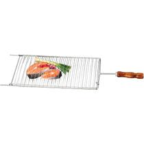 Grelha Dupla Aramado Churrasco 82x27cm Aço Assado Peixe Carne Cabo Madeira - 264 Future