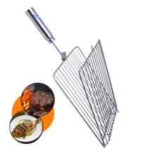 Grelha Dupla Churrasco Aço Inox 304 Peixes Parrilla Abre e Fecha Pão de Alho Carne Linguiça