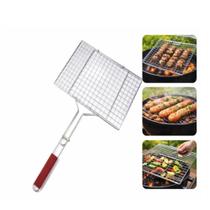 Grelha dupla churrasqueira vira fácil com cabo aramada hamburguer multiuso pão de alho peixe carne gourmet